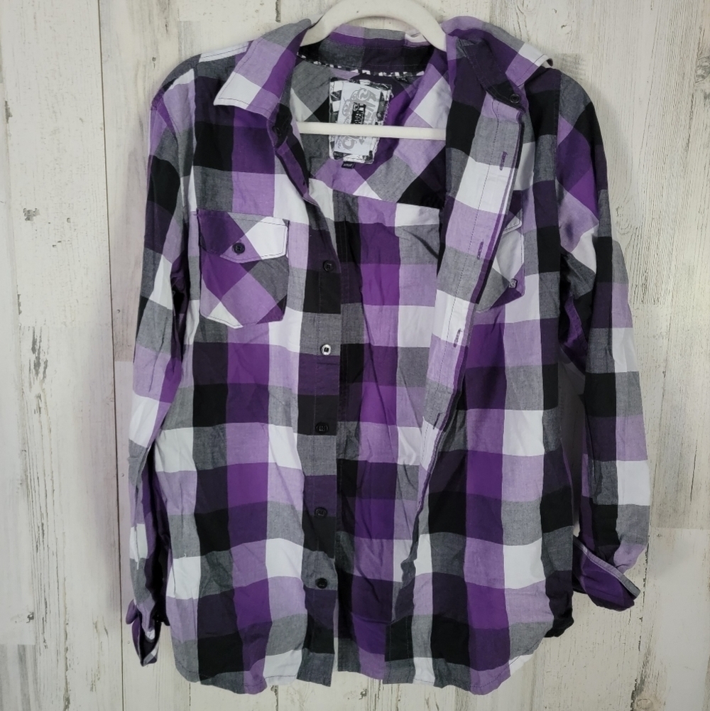 Ocean Current Mens Plaid Button Down Top
